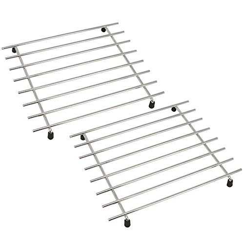 com-four® 2X Topfuntersetzer aus Edelstahl mit Gummifüßen - Untersetzer für Topf, Pfanne, Auflaufform und Wok - 19 x 24 x 2,5 cm (2 Stück - silberfarben) von com-four
