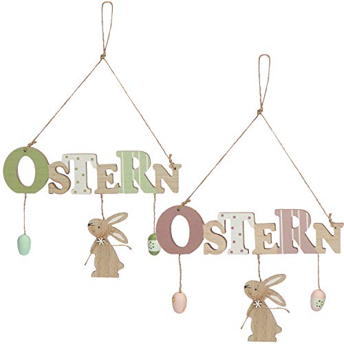 com-four® 2X Türschild Ostern - Deko-Schild aus Holz für Ostern - Osterdeko mit Hasen und Ostereier - Zum Aufhängen an Haustüren, Wände, Fenster (02 Stück 24x18cm) von com-four