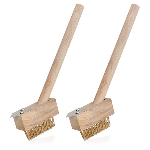 com-four® 2X Unkrautbürste mit Stahlborsten, Fugenbürste mit Holzgriff, Unkraut- und Moosentferner (02 Stück - Unkrautbürste) von com-four