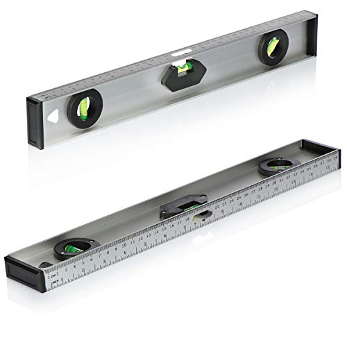 com-four® 2x Wasserwaage aus Aluminium - 40cm lange Metall-Wasserwaage - Richtwaage mit horizontaler, vertikaler und 45 Grad Libelle - Schlagwaage - Baulatte mit Libelle (2 Stück - 40cm/silberfarben) von com-four