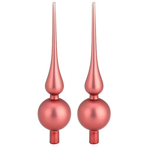 com-four® 2X Weihnachtsbaumspitze - Christbaumspitze aus echtem Glas für Weihnachten - Tannenbaumspitze für den Christbaum (2 Stück - 28cm - edle Rose matt) von com-four