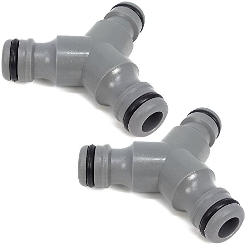 com-four® 2x Y-Ventil zur Verbindung von drei Schläuchen - Y-Verteiler zur Schlauchabzweigung - Wasseranschluss Verteiler - grau, 13 mm (1/2") und 19 mm (3/4") (Set01 - Y-Verteiler) von com-four