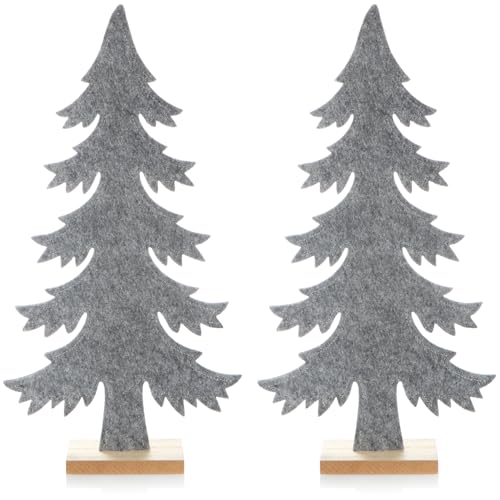 com-four® 2X dekorativer Aufsteller für Weihnachten - Tannenbaum aus Filz mit Fuß aus Holz - Weihnachtsbaum als Deko für Tisch und Fenster (Tanne - grau) von com-four