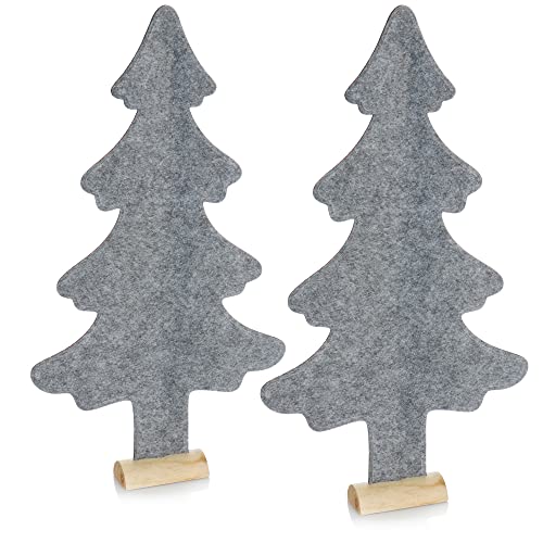 com-four® 2X dekorativer Filz-Aufsteller für Weihnachten - Tannenbaum aus Filz mit Massivholz-Fuß - winterliches Wohnaccessoire - Weihnachtsbaum als Wohnraum-Dekoration (02 Stück Tanne 61cm hellgrau) von com-four