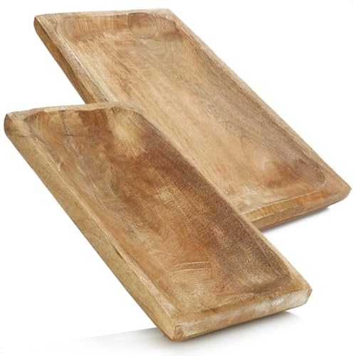 com-four® 2er-Set Deko-Teller aus Mangoholz - Rechteckige Holz-Tabletts in zwei Größen - Serviertabletts & Wohnaccessoires für Zimmerdeko, Obst & Snacks (2 Schalen - groß/klein - Mangoholz) von com-four