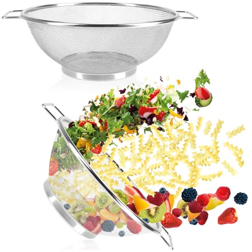 com-four® 2er Set Küchensiebe - Edelstahl Seiher in zwei Größen mit Griffen - Feinmaschige Siebe zum Waschen & Abtropfen von Obst, Gemüse, Nudeln & Salat von com-four