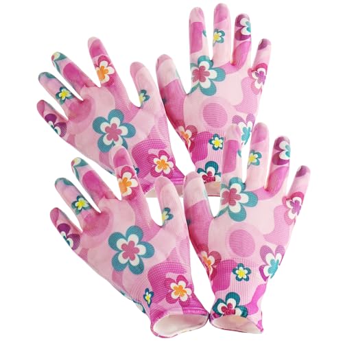 com-four® 2er Set Premium Handschuhe Garten und Arbeit in Größe 8 (M), Schutz-Handschuhe für Damen, Arbeitshandschuhe mit Gummibeschichtung, Gartenhandschuhe auch für Herren (02 Paar - lila - Größe S) von com-four