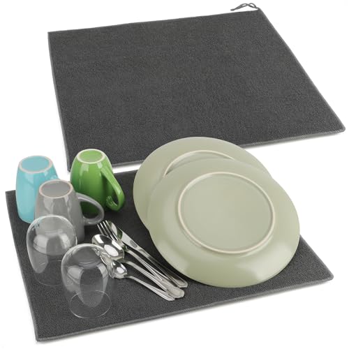 com-four® 2x Abtropfmatte für Geschirr, Besteck und Töpfe - 48 x 38 cm Abtropfgestell - Trockenmatte aus Mikrofaser - Spülbeckenmatte (2 Stück - Matte) von com-four