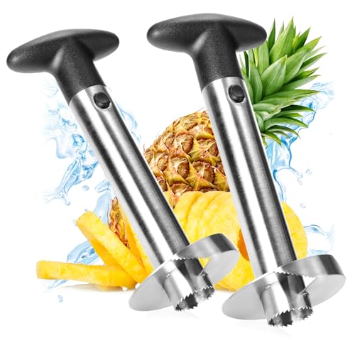 com-four® 2x Ananas-Schneider 3 in 1 - Ananas Schäler aus Edelstahl, spülmaschinengeeignet - Ananas-Entkerner - Ananas Corer mit scharfer Klinge (02 Stück - Ananasschneider) von com-four