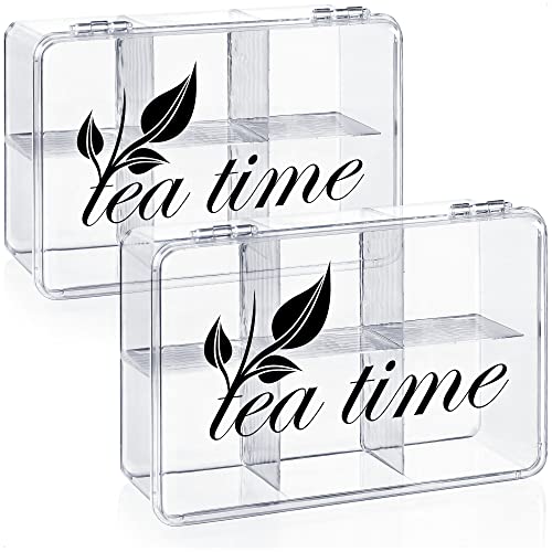 com-four® 2X Aufbewahrungsbox für Tee und Teebeutel - Teebox aus transparentem Kunststoff mit 6 Fächern - Teekiste zur Teeaufbewahrung (02 Stück - Teatime) von com-four