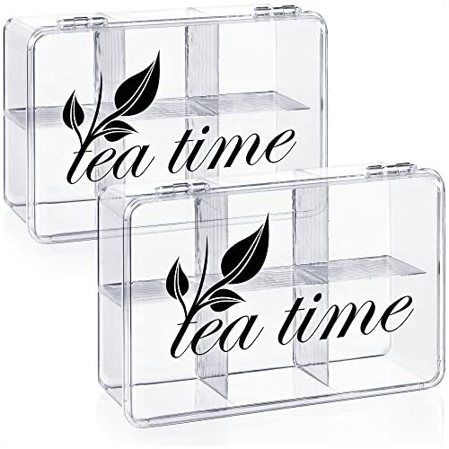 com-four® 2x Aufbewahrungsbox für Tee und Teebeutel - Teebox aus transparentem Kunststoff mit 6 Fächern - Teekiste zur Teeaufbewahrung (2 Stück - Teatime) von com-four