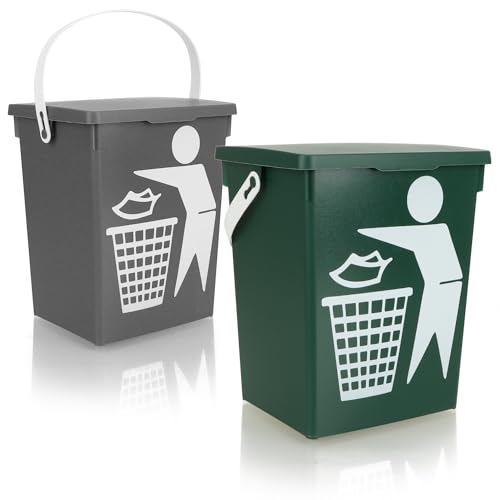 com-four® 2x Aufbewahrungsbox mit Deckel & Henkel je 5 L - Waschmittelbehälter aus Kunststoff - Abfalleimer - Wäscheklammerbox für Waschmittel, Tabs, Discs, Pods (Auswahl variiert) (2 Stück - Tidyman) von com-four