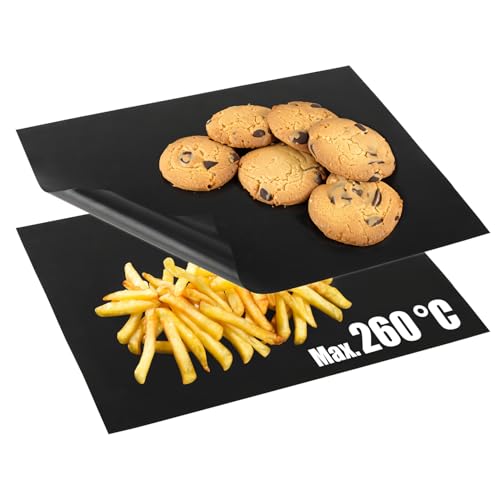 com-four® 2x Backpapier wiederverwendbar - Dauerbackfolie für Backofen bis 260 °C - Backofenfolie beidseitig antihaftbeschichtet - 32 x 42 cm (schwarz) von com-four