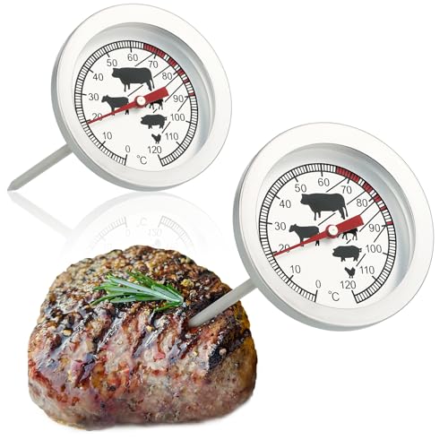 com-four® 2x Bratenthermometer aus Edelstahl - analoges Fleischthermometer bis 120 °C - Grillthermometer - Fleischnadel - 10 cm (002 Stück) von com-four