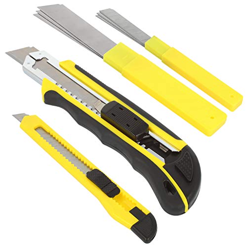 com-four® 2x Cuttermesser mit Ersatzklingen - Teppichmesser - Scharfes Cuttermesser in 2 Größen (gelb - 2 Stück) von com-four