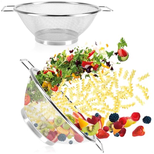 com-four® 2x Edelstahl Seiher - Zwei gleich große Küchensiebe mit Griffen - Fein perforiert zum Spülen & Abtropfen von Pasta, Gemüse, Obst & Salat von com-four