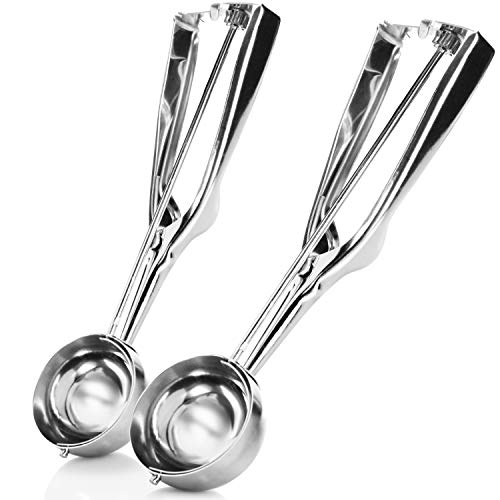 com-four® 2x Eisportionierer - Eislöffel Edelstahl poliert mit Auslöser - Eiskugelportionierer für große Kugeln Ø 55 mm (02x silberfarben mit Auslöser) von com-four