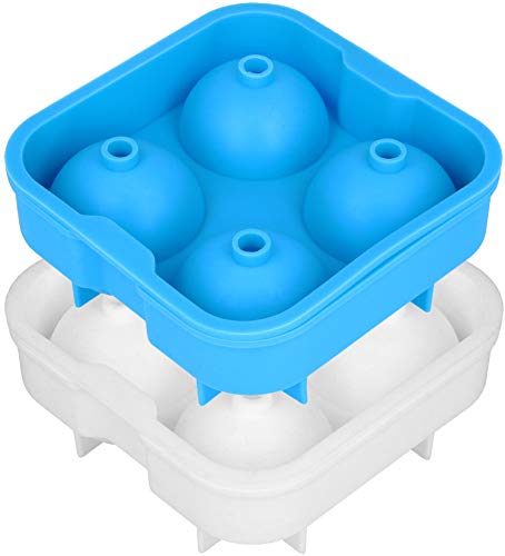 com-four® 2x Eiswürfelform - Eiskugelform Ø 4,5 cm - Eiswürfelbereiter aus Silikon für 4 große Eiskugeln - Ice Cube Tray [Farbauswahl variiert] (2 Stück - groß. rund) von com-four