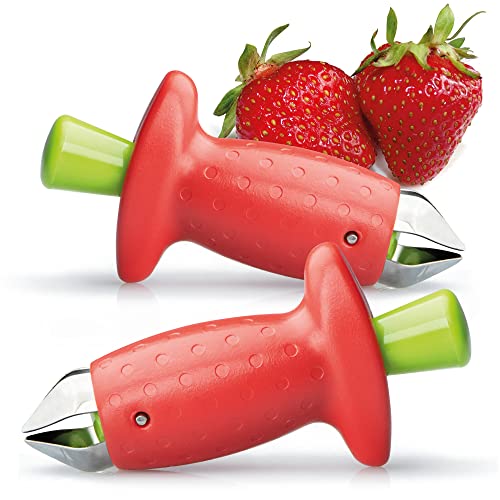 com-four® 2x Erdbeer-Strunkentferner für weiches Obst und Gemüse, Einfaches Entfernen von Strünken, Entstieler aus rostfreiem Edelstahl 430 (02 Stück - rot) von com-four