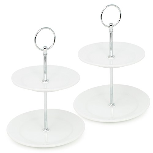 com-four® 2x Etagere aus Porzellan mit 2 Ebenen für z.B. Gebäck, Obst oder Pralinen (02 Stück Porzellan - Höhe 21.5 cm) von com-four