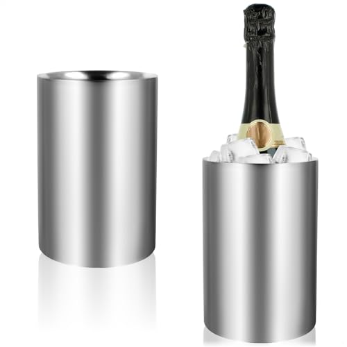 com-four® 2x Flaschenkühler - Sektkühler in matt - Eiswürfelkübel aus Edelstahl - doppelwandiger Weinkühler - Eiswürfelkühler mit 10,5 cm Innendurchmesser (2 Stück - silberfarben/matt) von com-four