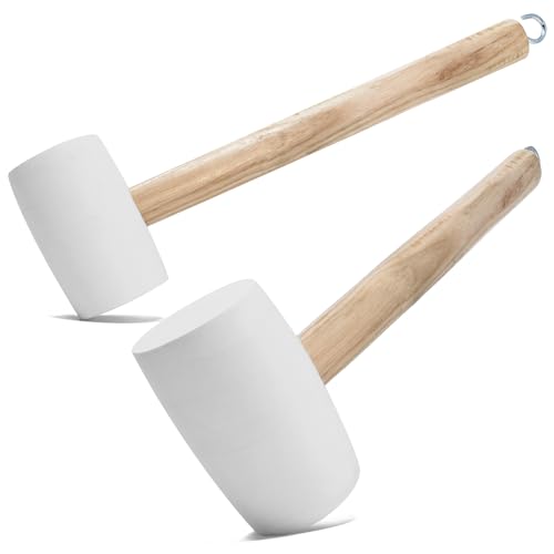 com-four® 2x Gummihammer mit Heringsauszieher - Schonhammer mit Holzgriff - Hering-Hammer für Camping und Handwerk - gedämpfter Sanft-Schlaghammer (2 Stück - Holzgriff mit Haken) von com-four