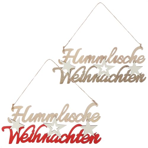 com-four® 2X Hängedeko Weihnachten - Holz-Aufhänger mit Schriftzug für Weihnachten - Türschild aus Holz für Tür, Fenster oder Wand - Christmas Sign (goldfarben + rot) von com-four