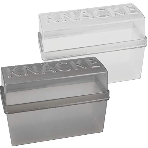 com-four® 2x Knäckebrot-Dose mit Deckel - luftdichte Aufbewahrungsboxen - 1,65 Liter Knäckebrotbox - Brotbox für Küche und unterwegs - Brotkasten ca. 20 x 9 x 14 cm (2 Stück - grau/weiß) von com-four