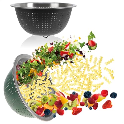 com-four® 2x Küchensieb aus Edelstahl - klassisches Nudelsieb - Durchschlag zum Waschen von Obst, Gemüse und Salat - rundes Abtropfsieb - Küchenzubehör aus Metall - Seiher (2 Stück - Ø 28cm Farbmix) von com-four