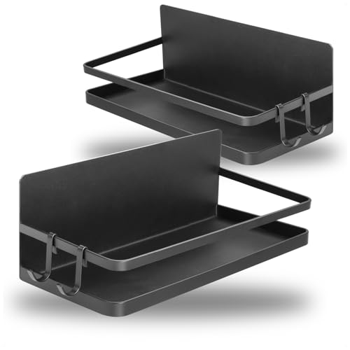 com-four® 2x Kühlschrank-Magnetregal - Hängeregal mit je 2 Haken - Magnetische Küchenablage für Gewürze & Co. - Organizer aus Metall, bis 6 kg belastbar von com-four