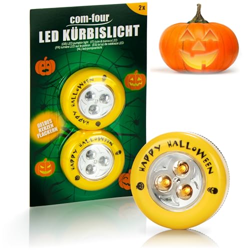 com-four® 2x LED-Licht für Halloween - gelbes Kerzenflackern, Blinkende Kürbis LED Lichter für ausgehölte und geschnitzte Kürbisse - Kürbis-Lampe für Halloween (Set LED - 2x gelb) von com-four