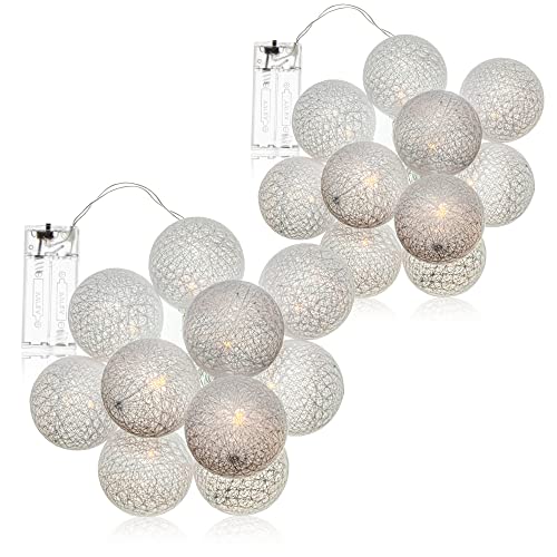com-four® 2x LED Lichterkette Kugel - Beleuchtung mit 10 LEDs im skandinavischen Dekor - Deko für Weihnachten, Geburtstag, Hochzeit oder Party von com-four
