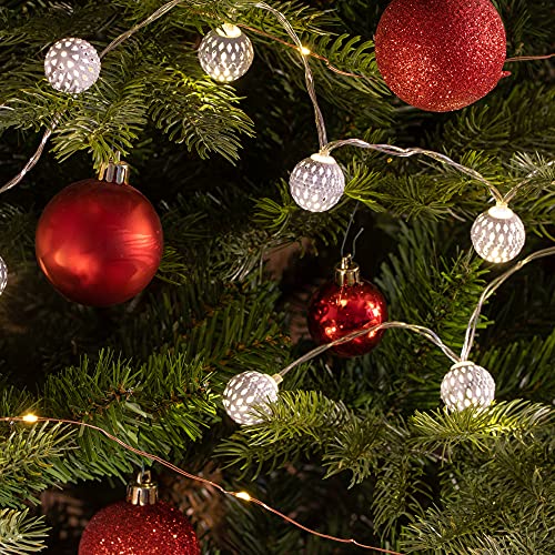 com-four® 2x LED Lichterkette mit Kugeln - Lichterkette mit LED-Licht - Dekorative Beleuchtung für Weihnachten, Geburtstag, Hochzeit oder Party (02 Stück - Lichterkette weiss) von com-four
