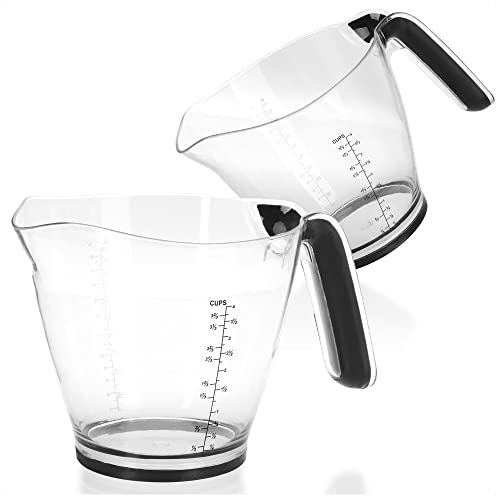 com-four® 2x Messbecher aus Kunststoff - Messkanne mit Skala in Milliliter, OZ und Cups - rutschfeste Dosierkanne - Küchenhelfer 1000 ml (2 Stück - Messbecher 1L) von com-four
