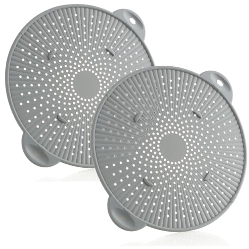 com-four® 2x Silikon Spritzschutzdeckel für Töpfe und Pfannen - Dampfdeckel gegen Öl-, Fett- und Spritzflecken - Abtropfsieb mit Griffen - hitzebeständig und bpa-frei (02 Stück - Ø 28.5cm grau) von com-four