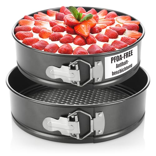 com-four® 2x Springform Ø 24/26 cm Antihaft Kuchenbackform - Kuchenform zum Backen mit Flachboden für Backöfen - Spann-Backform - Tortenform mit PFOA-freier Beschichtung (2 Stück - Springform) von com-four