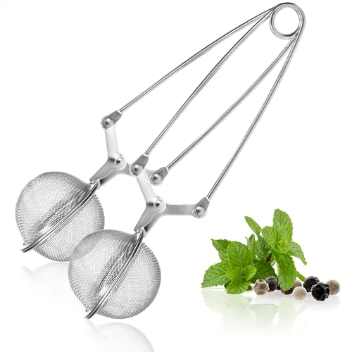 com-four® 2x Teezangen, Teeei in Kugelform aus rostfreiem Edelstahl 304, Teesiebe für losen Tee, Siebzange für Teeliebhaber (02 Stück - Ø 4.5 cm) von com-four