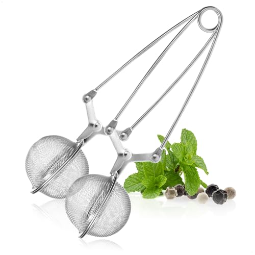 com-four® 2x Teezangen, Teeei in Kugelform aus rostfreiem Edelstahl 304, Teesiebe für losen Tee, Siebzange für Teeliebhaber (02 Stück - Ø 5.5 cm) von com-four