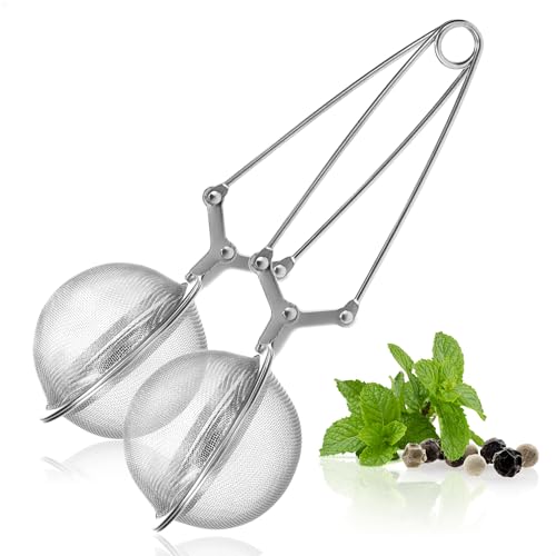 com-four® 2x Teezangen, Teeei in Kugelform aus rostfreiem Edelstahl 304, Teesiebe für losen Tee, Siebzange für Teeliebhaber (02 Stück - Ø 6.5 cm) von com-four
