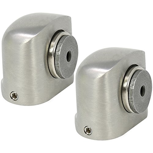 com-four® 2x Türfeststeller mit satinierter Zinklegierung, Bodentürstopper mit Magnet, 4,5 x 3 x 3,7 cm (Zink satiniert - 02 Stück) von com-four