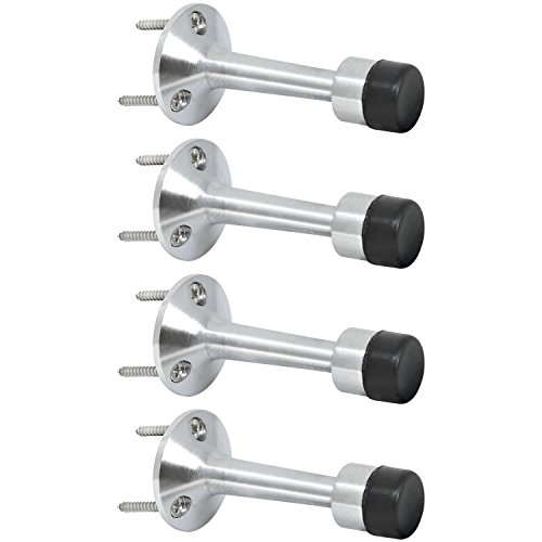 com-four® 2x Türstopper aus Zink mit Scandiumlegierung, Wandtürstopper mit flachem Gummipuffer und Befestigungsmaterial (Zink mit Scandiumlegierung - 04 Stück) von com-four
