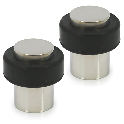 com-four® 2x Türstopper aus poliertem Edelstahl, Bodentürstopper mit Gummipuffer und Befestigungsmaterial, 4 x Ø 3,8 cm (Edelstahl poliert - 02 Stück) von com-four