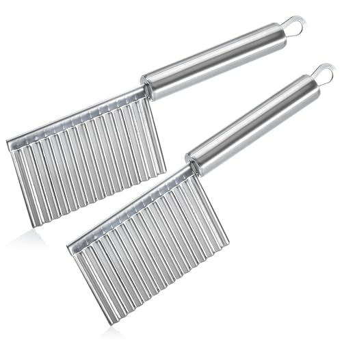 com-four® 2x Wellenschneider - Riffelmesser aus rostfreiem Edelstahl - Garniermesser mit Wellenschliff - Riffelschneider für Pommes - gezackter Gemüsehobel (silberfarben - 2 Stück) von com-four