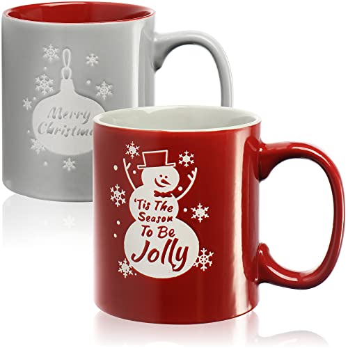 com-four® 2x extra große Kaffeetasse mit weihnachtlichem Motiv - Kaffeebecher groß - Weihnachtstasse - spülmaschinengeeignet, ca. 620ml (rot/grau - 620ml) von com-four