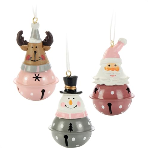 com-four® 3-teiliges Hängedeko Set aus Metall 7 x 4 cm - Weihnachtsmannfigur, Schneemannfigur und Rentierfigur zum Aufhängen - weihnachtliche Dekoration - Weihnachtsdeko (braun rosa grau) von com-four