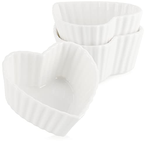 com-four® 3-teiliges Servierset - kleine, weiße Servierschälchen in Herzform - Keramikschälchen für Vor- und Nachspeisen (3 Stück - herzförmig) von com-four