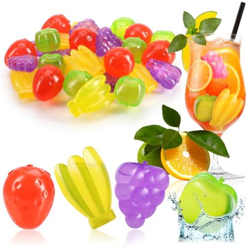 com-four® 30x wiederverwendbare Eiswürfel in karibischer Obst-Form - Party-Eiswürfel zum Kühlen von Getränken - reusable Ice-Cubes im Früchte-Design von com-four