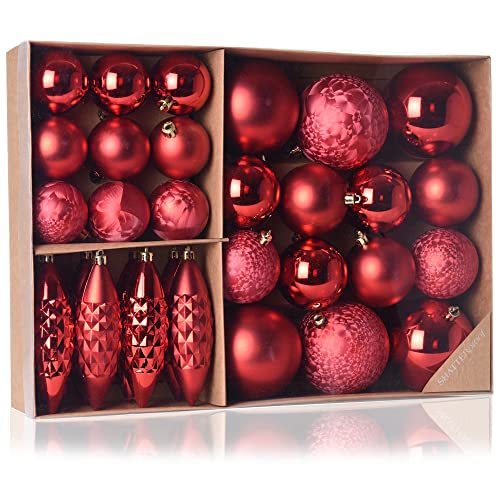 com-four® 31-teiliges Set Hängedeko Weihnachten - Christbaumkugeln und Tannenbaumzapfen aus bruchsicherem Kunststoff für Weihnachten - Christbaumschmuck (rot - 31-teilig) von com-four