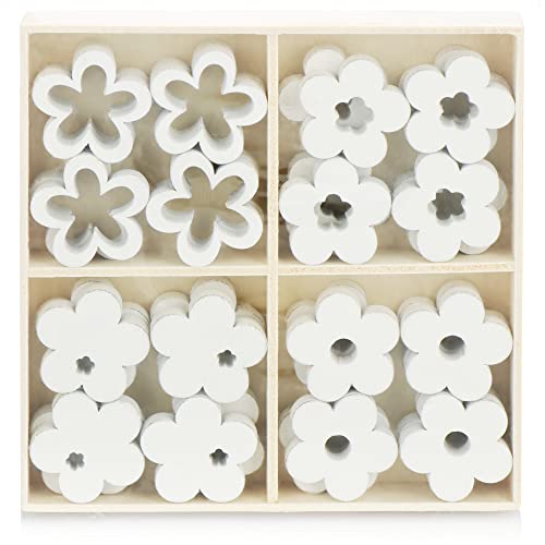 com-four® 32x Blume Streudeko - Kleine Blumen aus Holz in Vier Designs - Holz-Blüten für Tischdeko und Frühlingsdekoration (32 Stück Blume) von com-four
