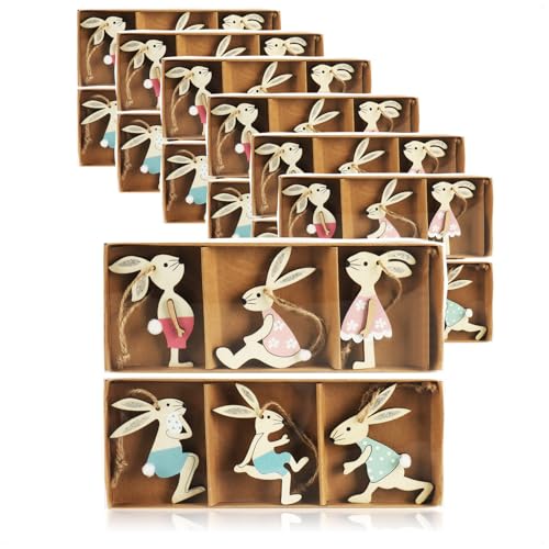 com-four® 36x Dekoaufhänger Hase - Osterschmuck aus Holz zum Aufhängen - Holzaufhänger Hasen zum Dekorieren - Ostern (36 Stück - Osterhasen) von com-four